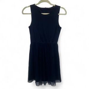 Zara Trafaluc Collection sleeveless blue button back dress w/tule dots medium